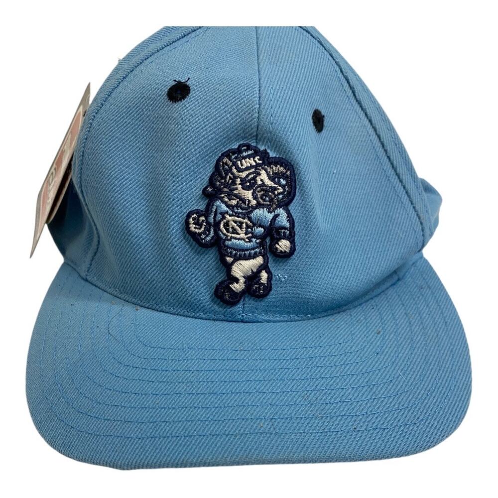Vintage Puma UNC Tar Heels Snapback Baseball Hat Light Blue Embroidered Mascot